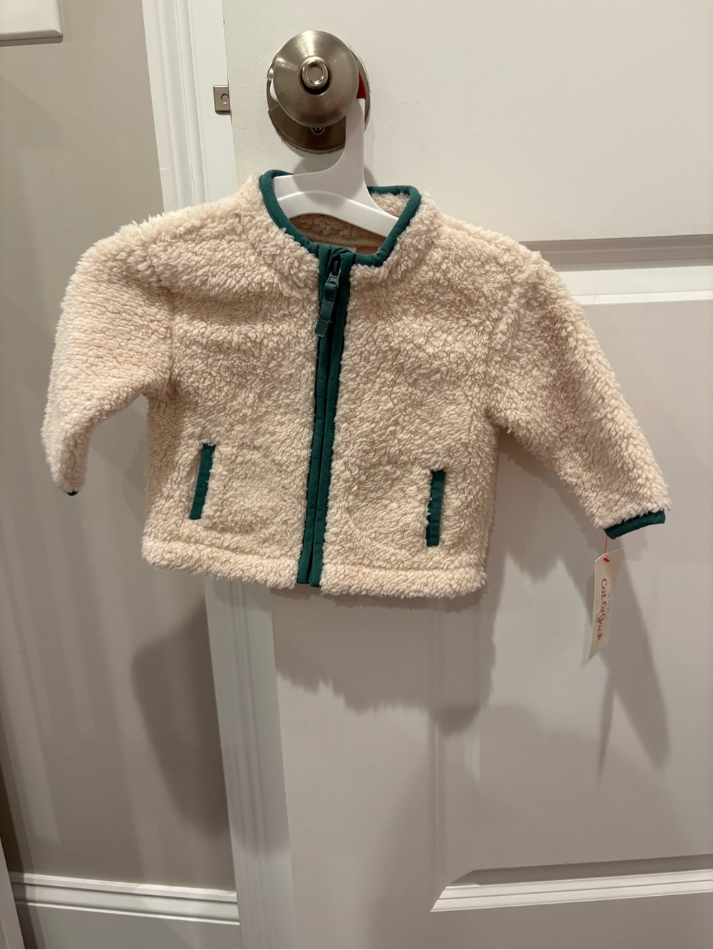 Cat & Jack Cream Sherpa Jacket with Green Trim - Baby